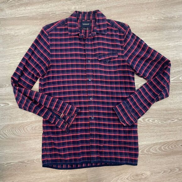 Scotch & Soda Men's Purple Red Flanel Cotton Shirt I'm pure indigo sz S - Picture 2 of 12